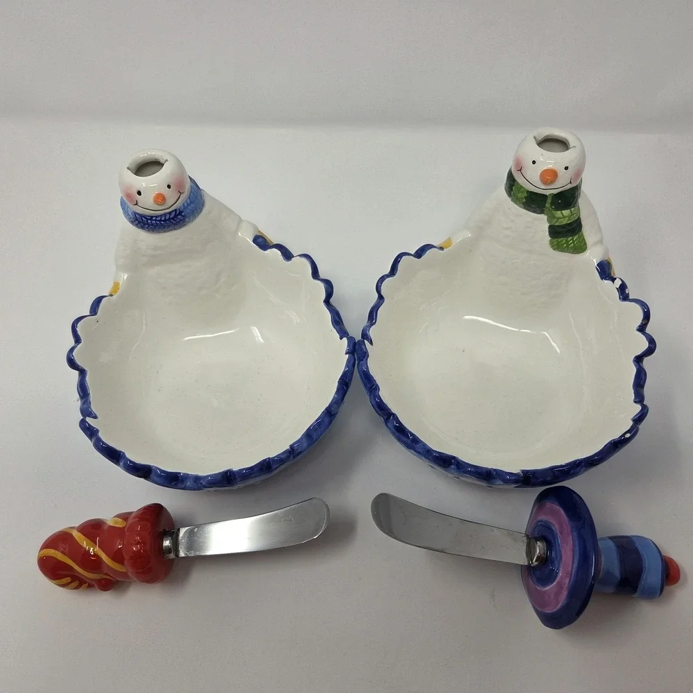 Snowman Dip Bowls‎ & Spreaders Set Of 2 By Seasonal Elements Christmas Holiday